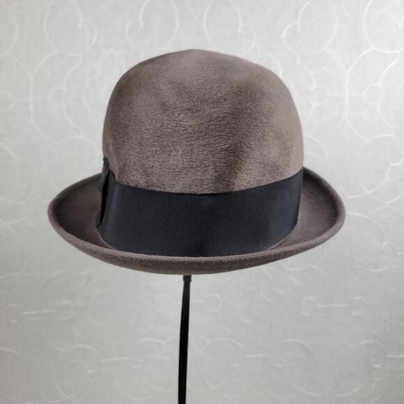 VINTAGE Borsalino Diamante II Hat 7 3/8 Gray Brown Fur‎ Felt Bowler Derby Italy - Picture 3 of 16
